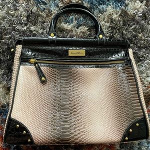Samantha Brown Womens Black Brown Beige Reptile Crocodile Luggage Bag NWOT